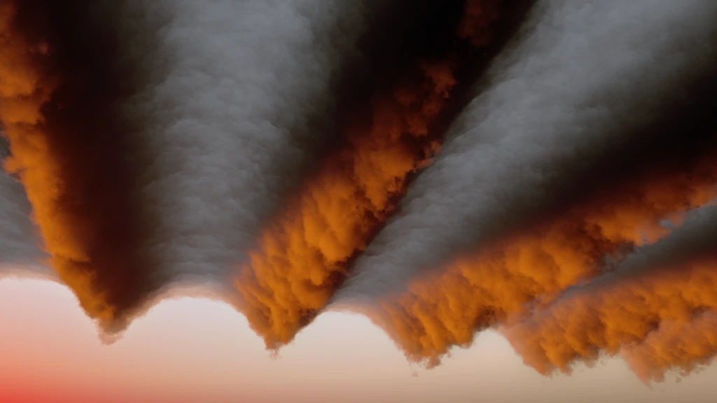 Abstract CGI of clouds at sunset in the form of waves